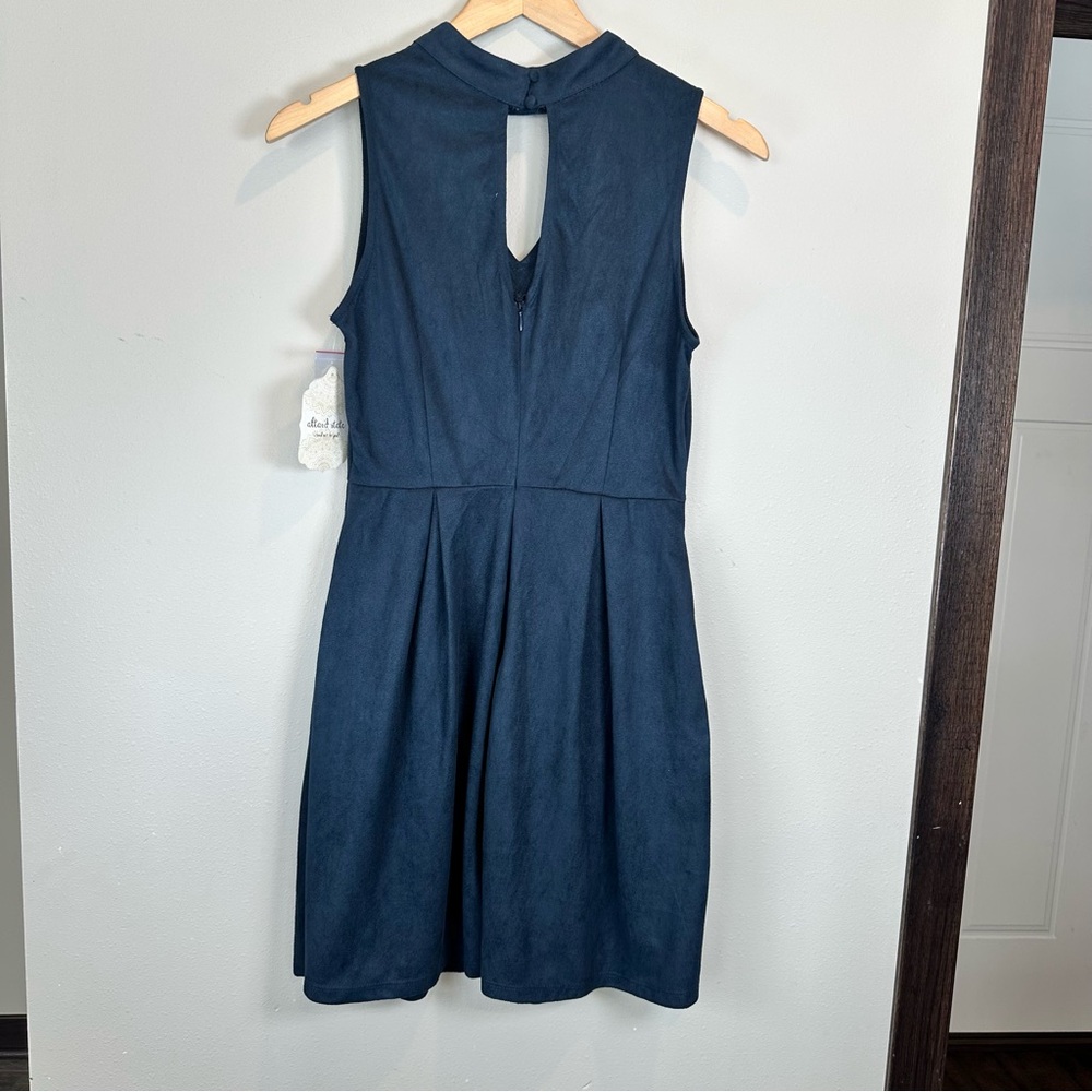 Altar’d State Faux Suede Navy Blue Sleeveless Mini Dress Peep Hole Halter Neck - Picture 5 of 10